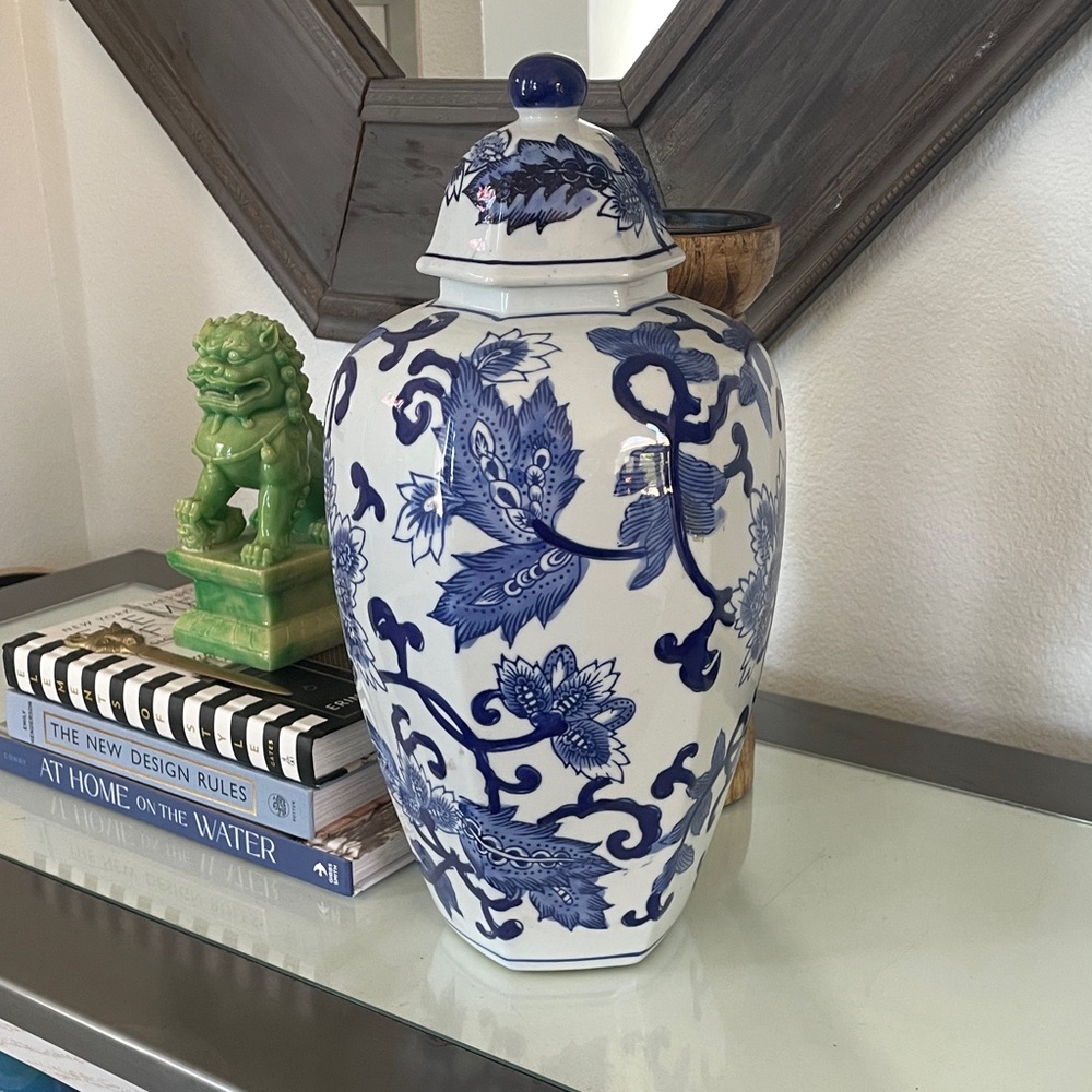 Blue and White Floral Ceramic Vase